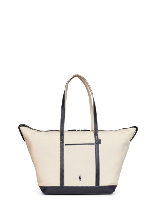 Ecru and navy blue large tote shopper
