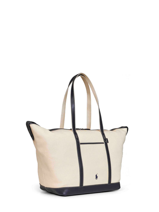 Ecru and navy blue large tote shopper