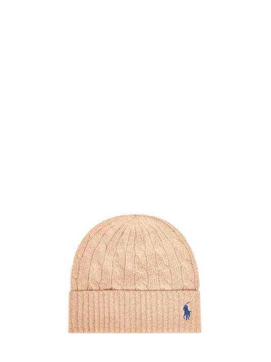 Berretto in maglia di lana e cashmere a trecce cammello