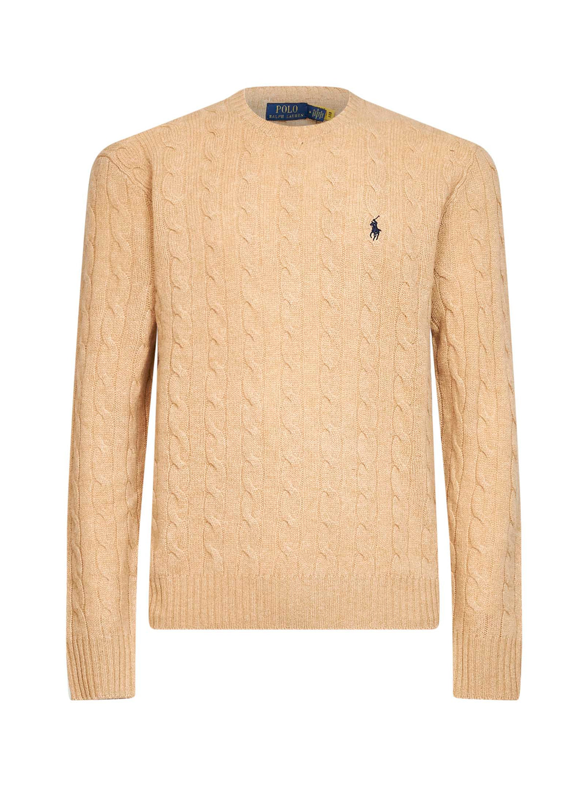 Camel melange cable-knit wool and cashmere sweater