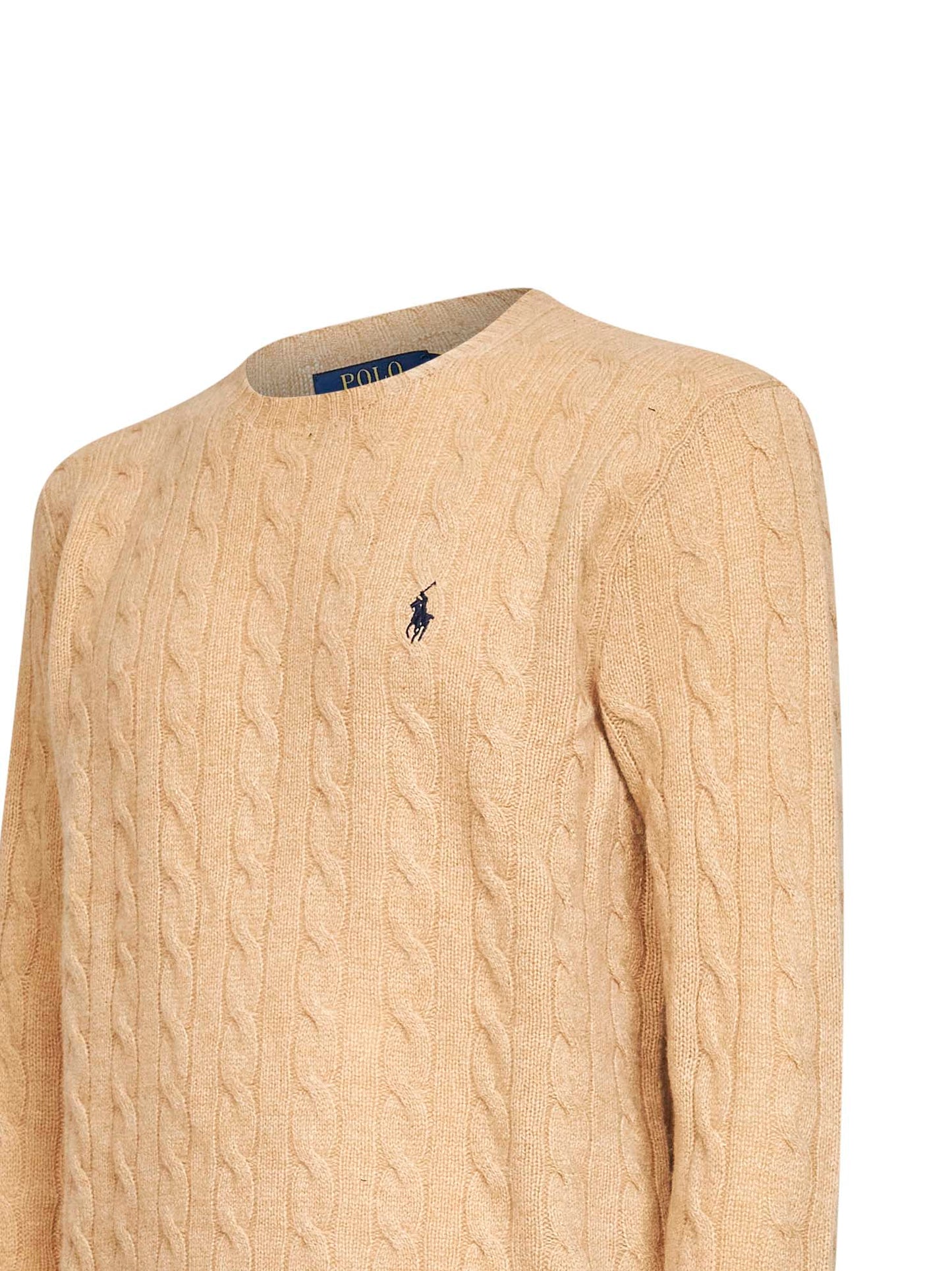 Camel melange cable-knit wool and cashmere sweater