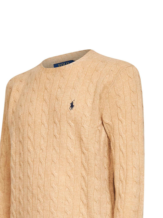 Maglia in lana e cashmere a trecce cammello melange