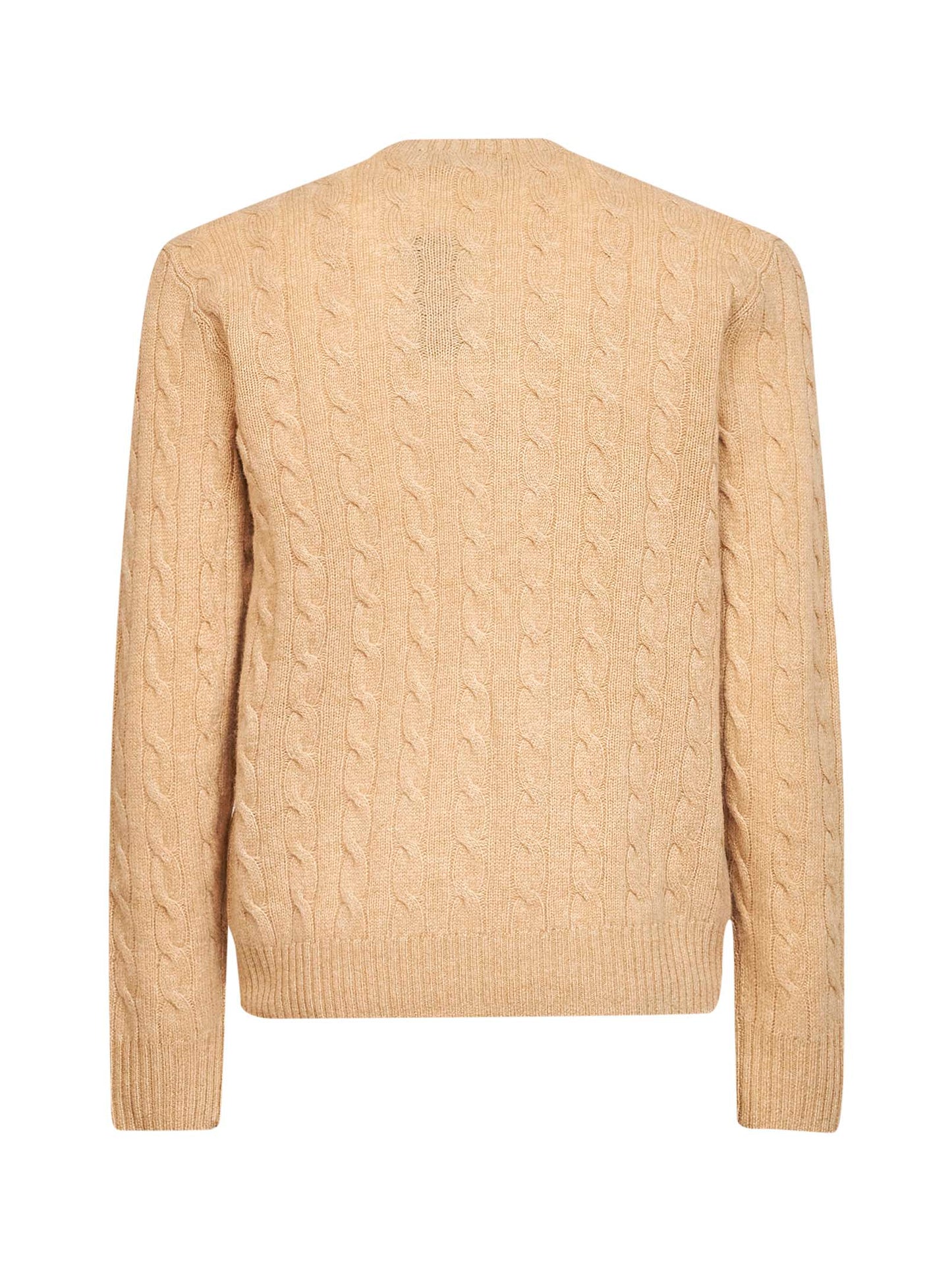 Camel melange cable-knit wool and cashmere sweater