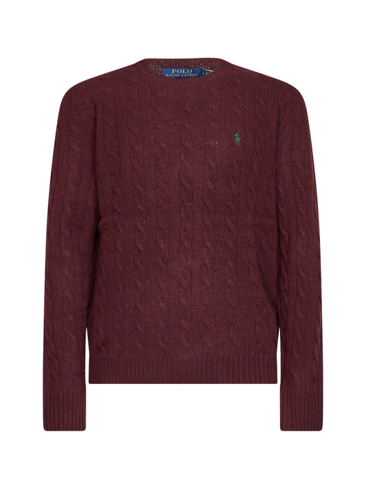 Maglia in lana e cashmere a trecce bordeaux