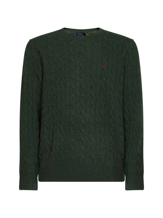 Green cable knit Polo sweater