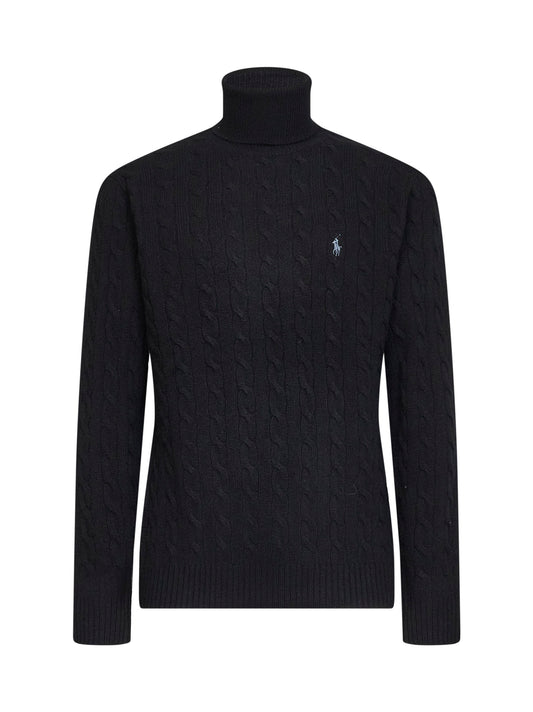 Dolcevita in maglia di lana e cashmere a trecce nero