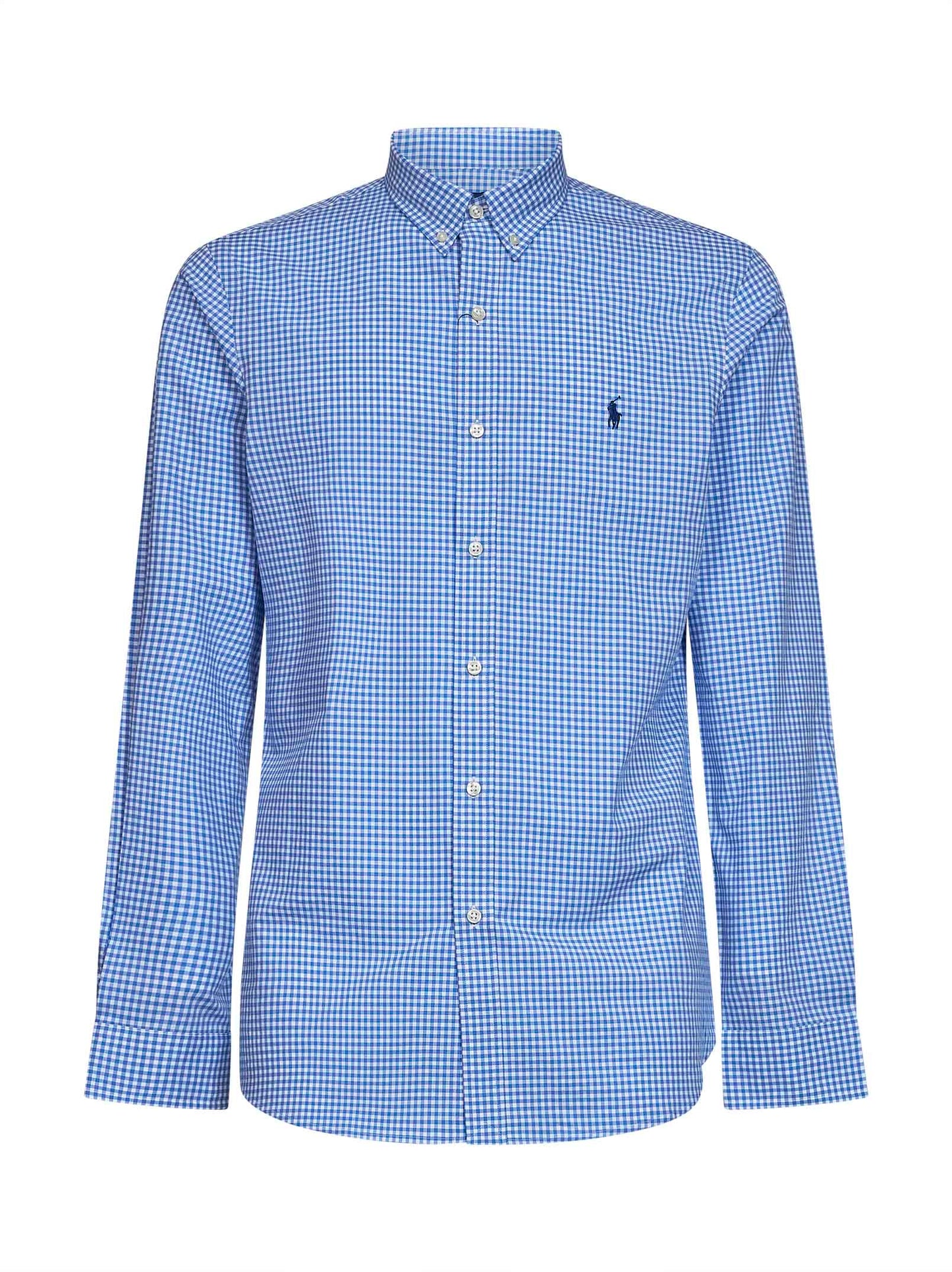 Camicia a quadri Slim-Fit in popeline stretch blu e bianco