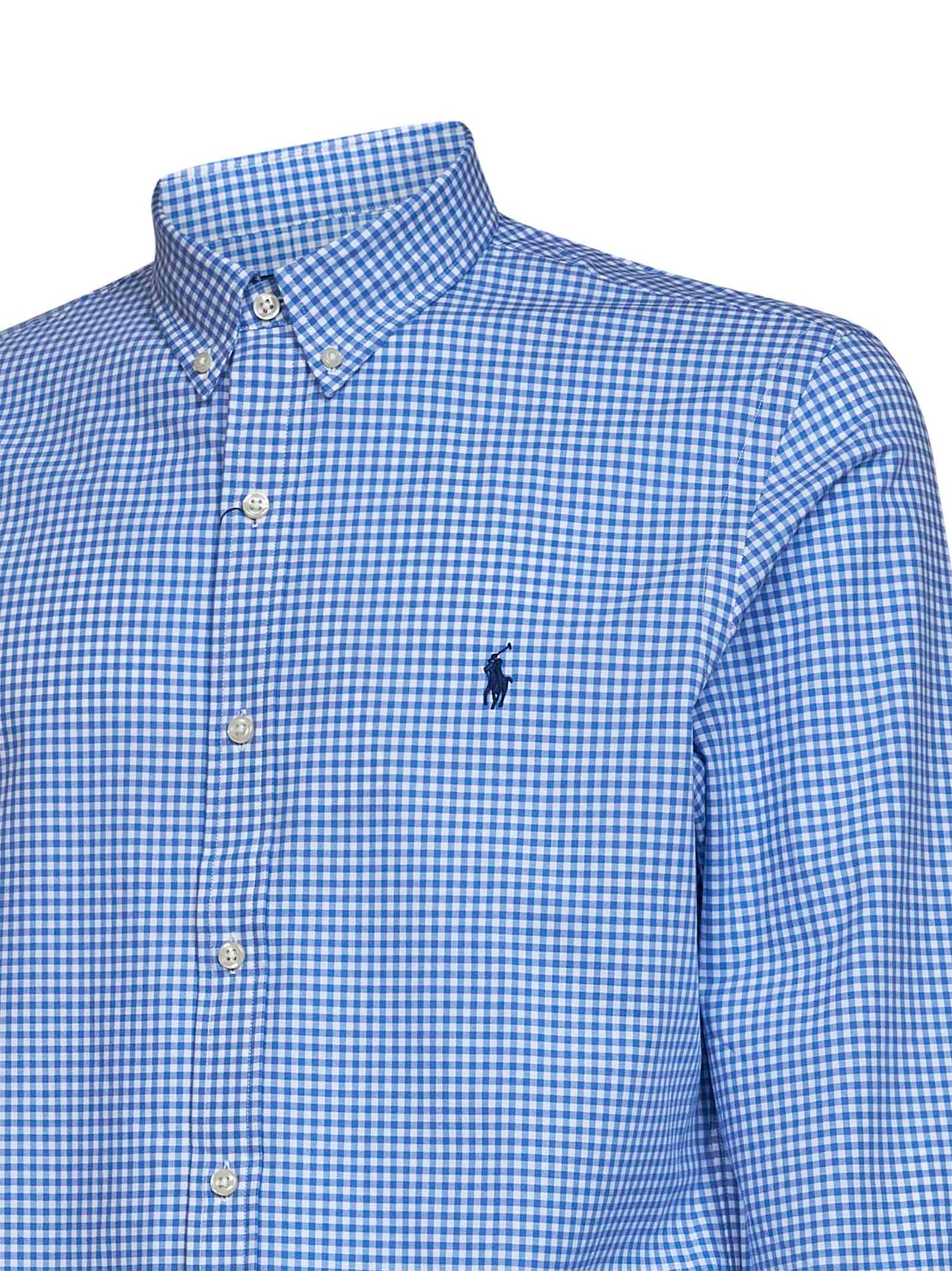 Camicia a quadri Slim-Fit in popeline stretch blu e bianco