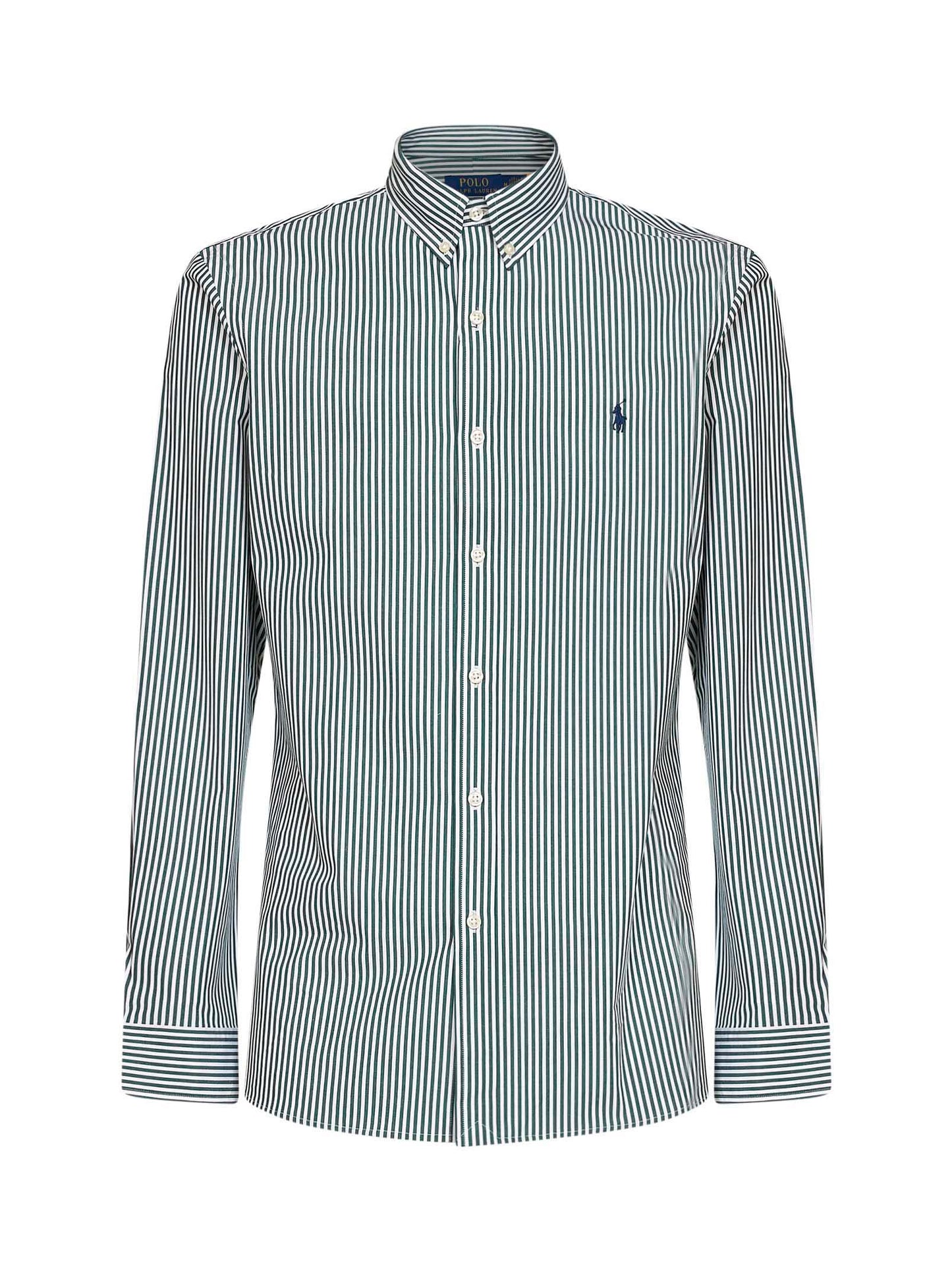 Green and white striped slim-fit Oxford shirt