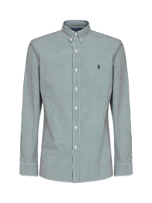 Green and white striped slim-fit Oxford shirt