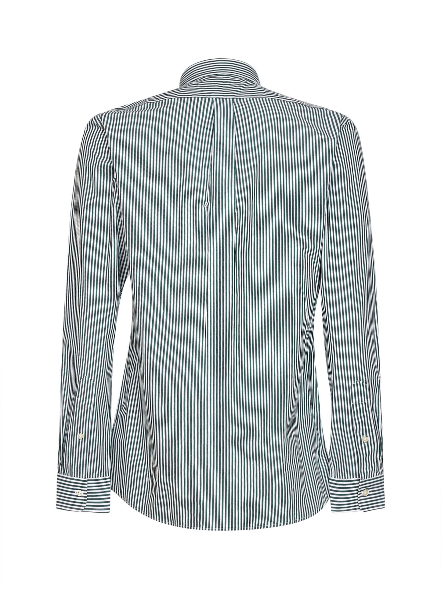 Green and white striped slim-fit Oxford shirt