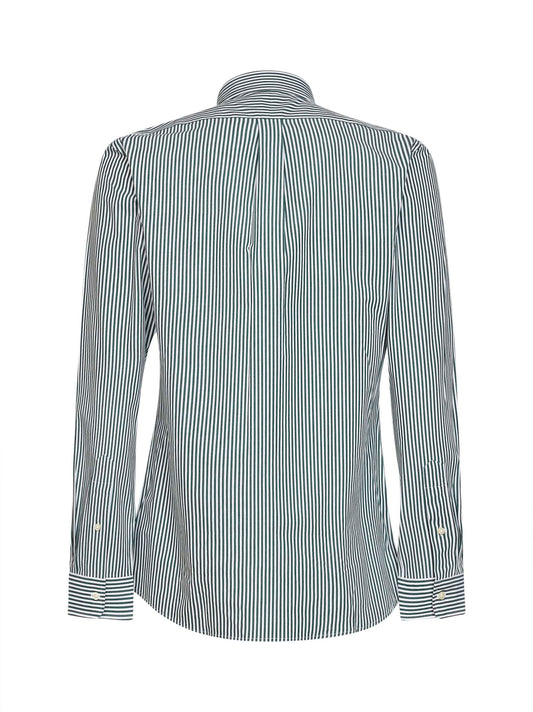 Green and white striped slim-fit Oxford shirt