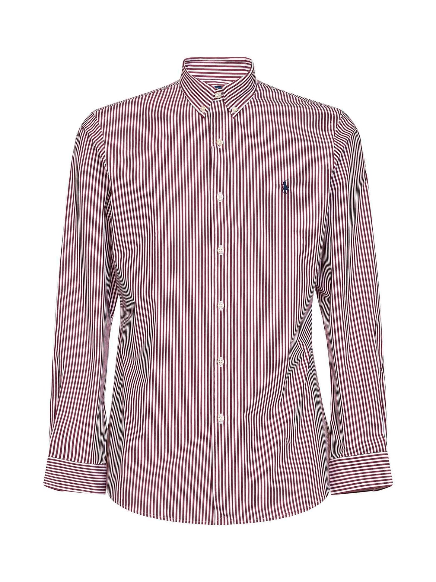 Camicia oxford slim-fit a righe in bianco e bordeaux
