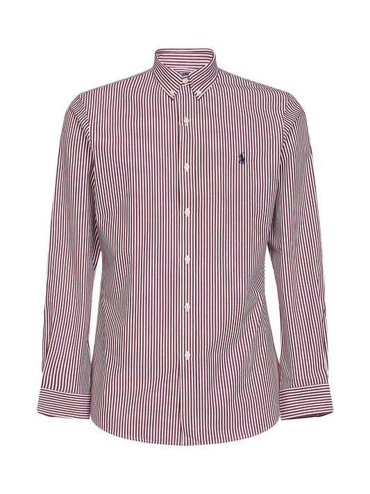 Burgundy and white striped slim-fit Oxford shirt