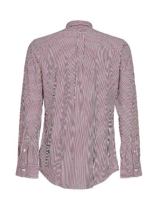 Burgundy and white striped slim-fit Oxford shirt