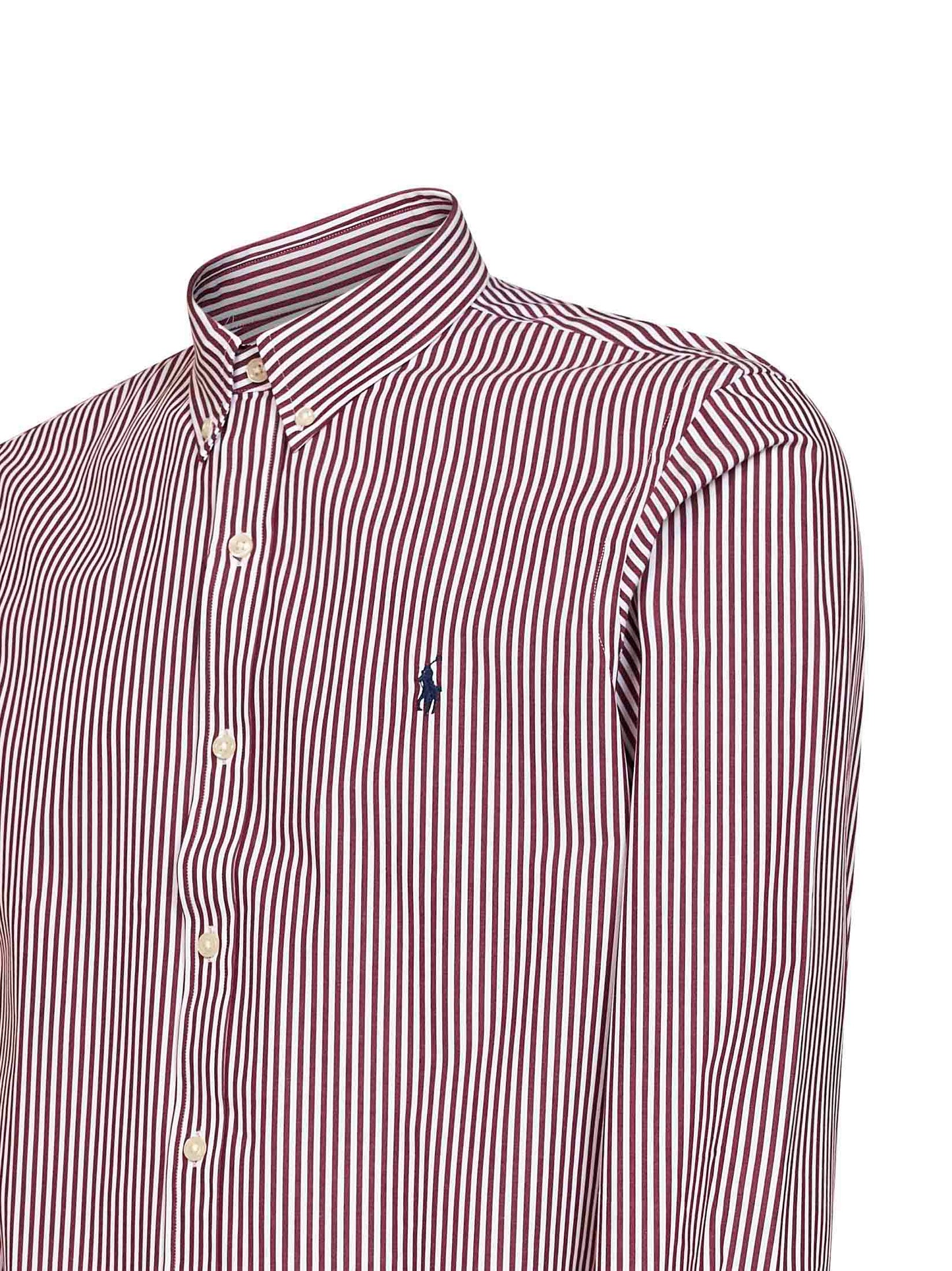 Camicia oxford slim-fit a righe in bianco e bordeaux