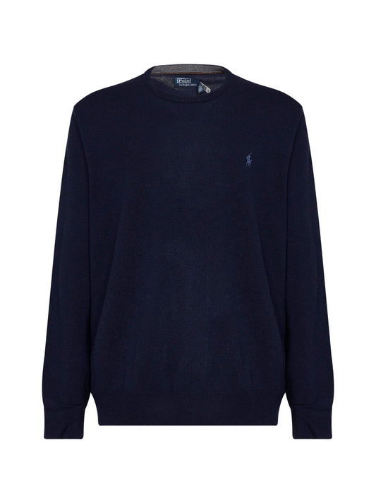 Blue crew-neck long-sleeved sweater