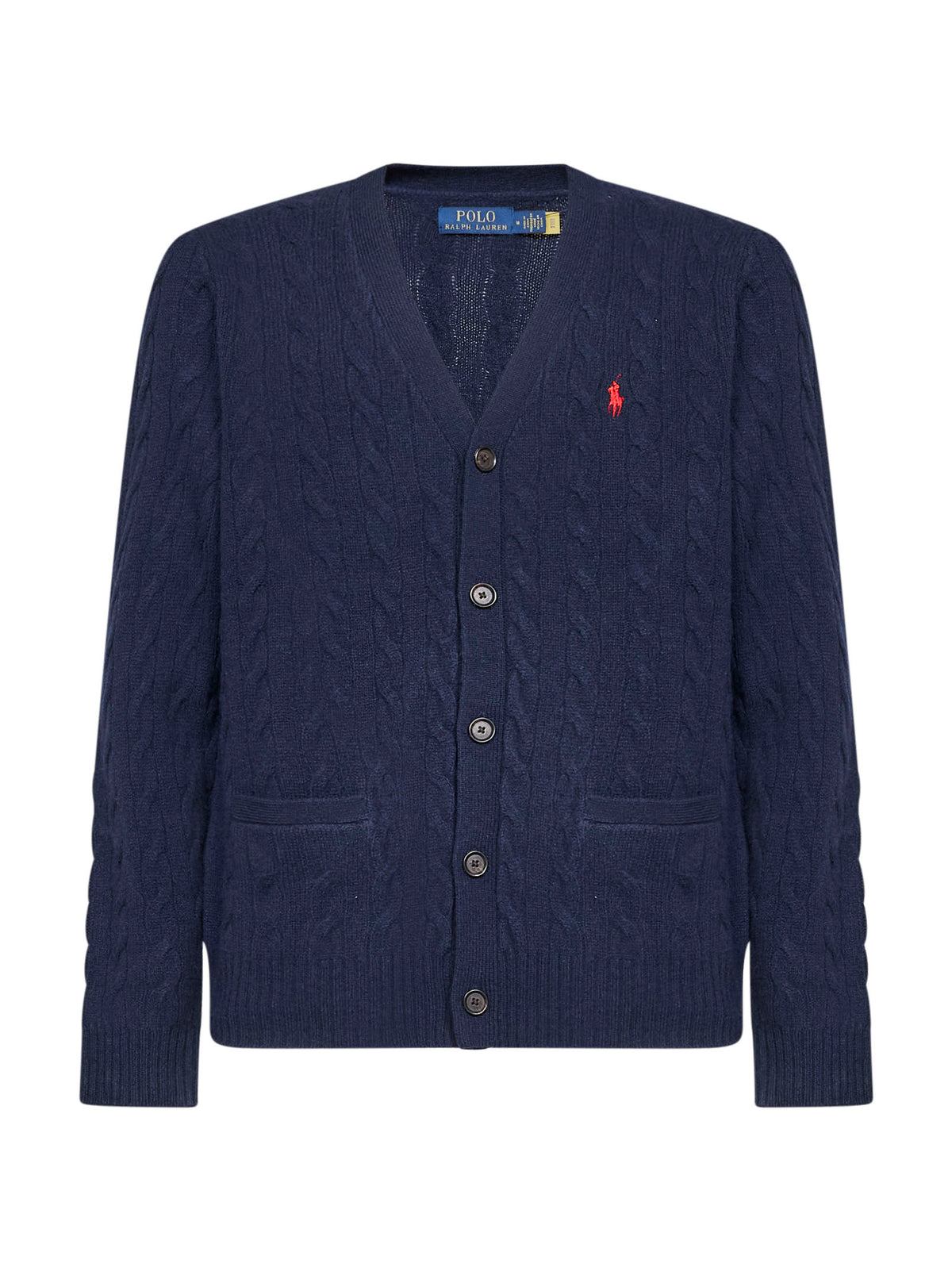 Hunter navy cable-knit wool and cashmere cardigan