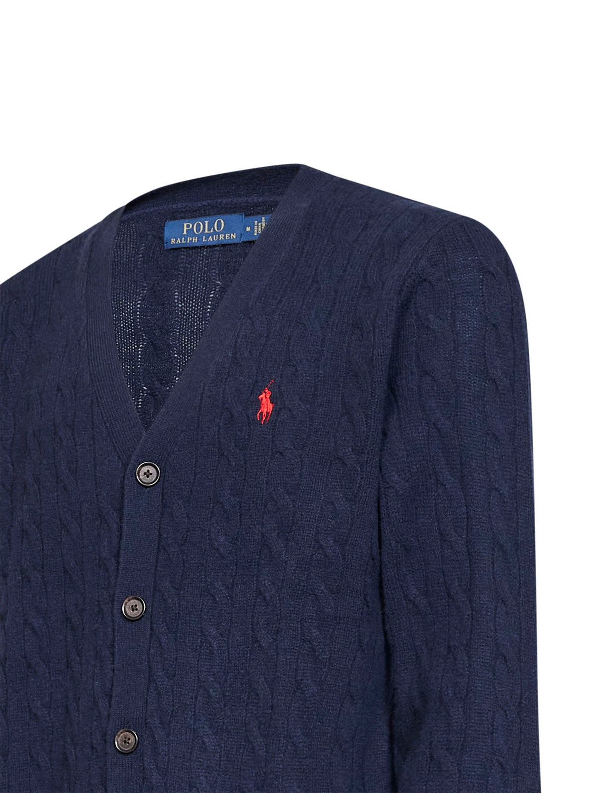 Hunter navy cable-knit wool and cashmere cardigan