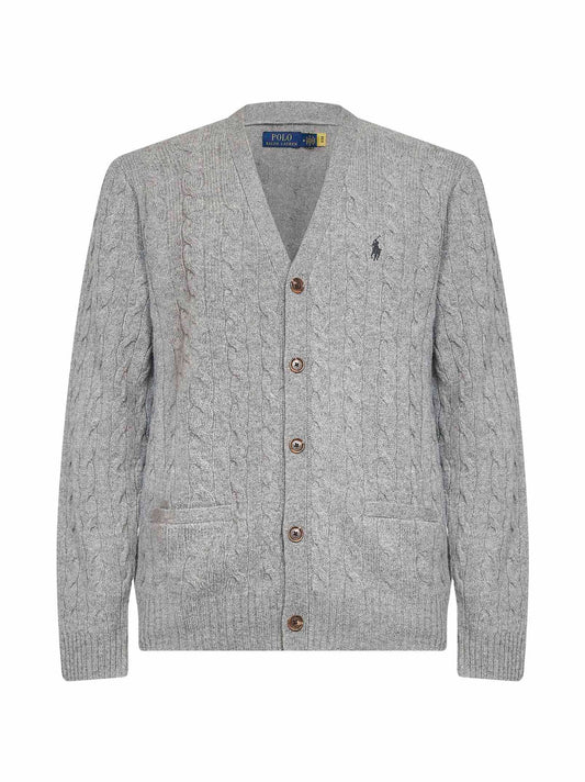 Cardigan in lana e cashmere a trecce grigio