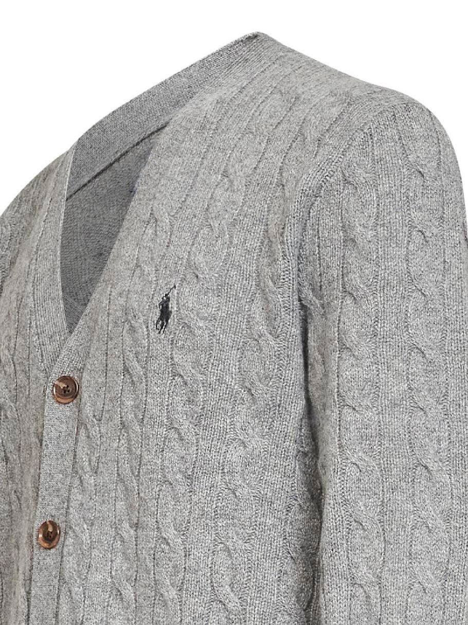 Cardigan in lana e cashmere a trecce grigio