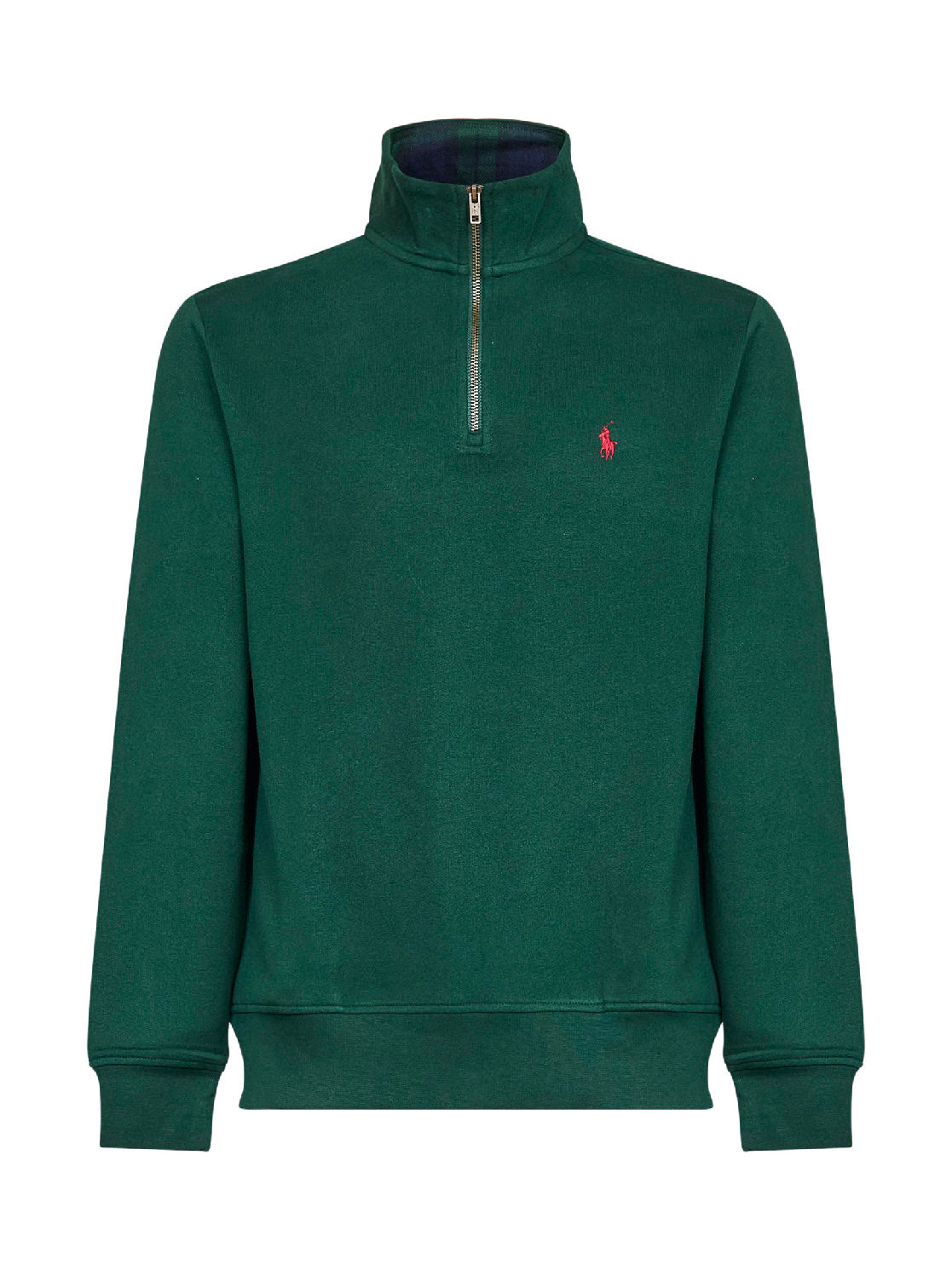 Felpa a mezza zip in cotone verde