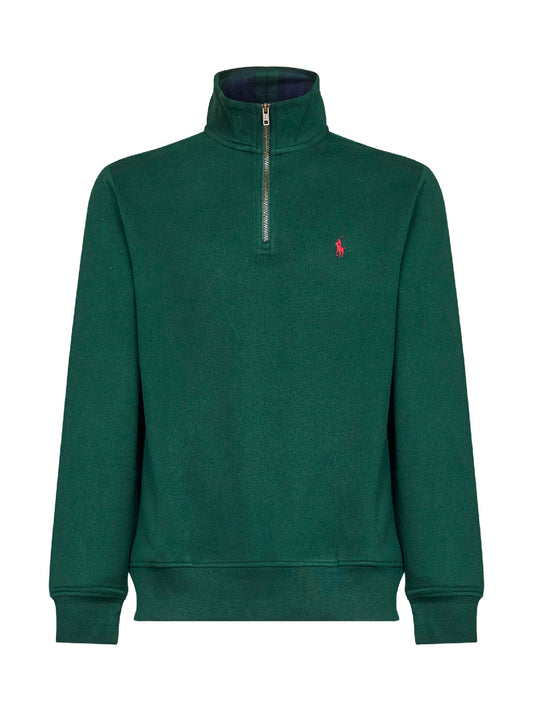 Felpa a mezza zip in cotone verde