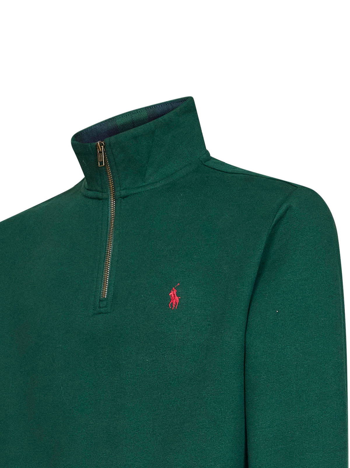 Felpa a mezza zip in cotone verde