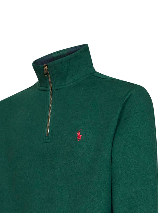 Felpa a mezza zip in cotone verde