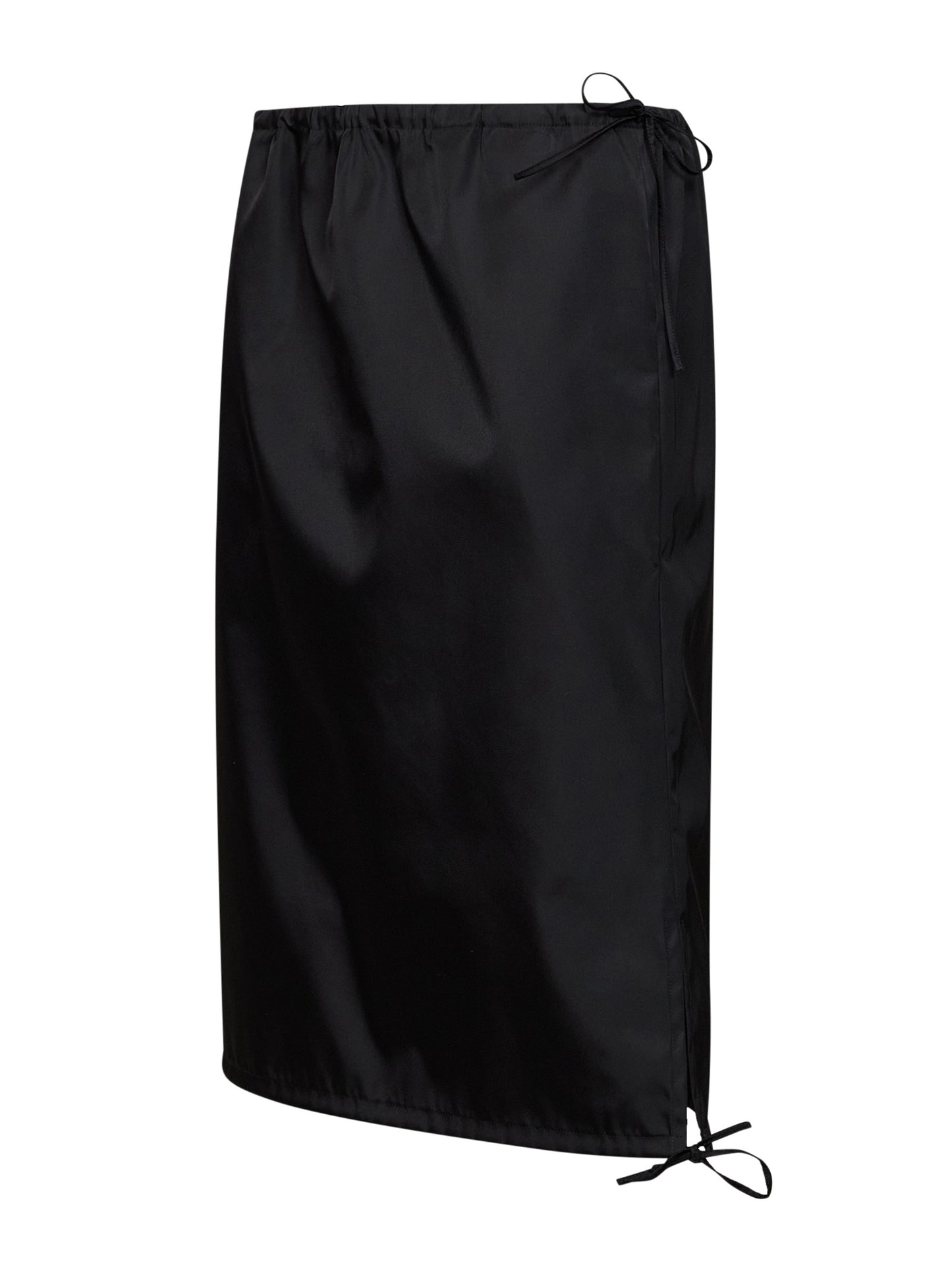 Black Re-Nylon straight midi skirt