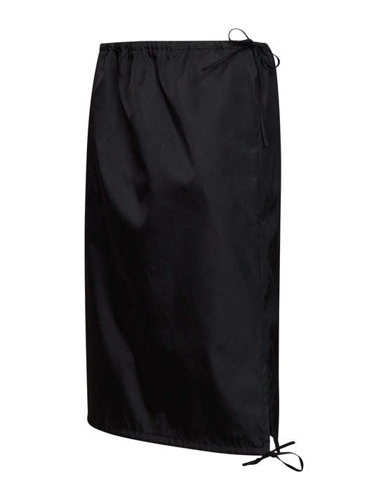 Black Re-Nylon straight midi skirt