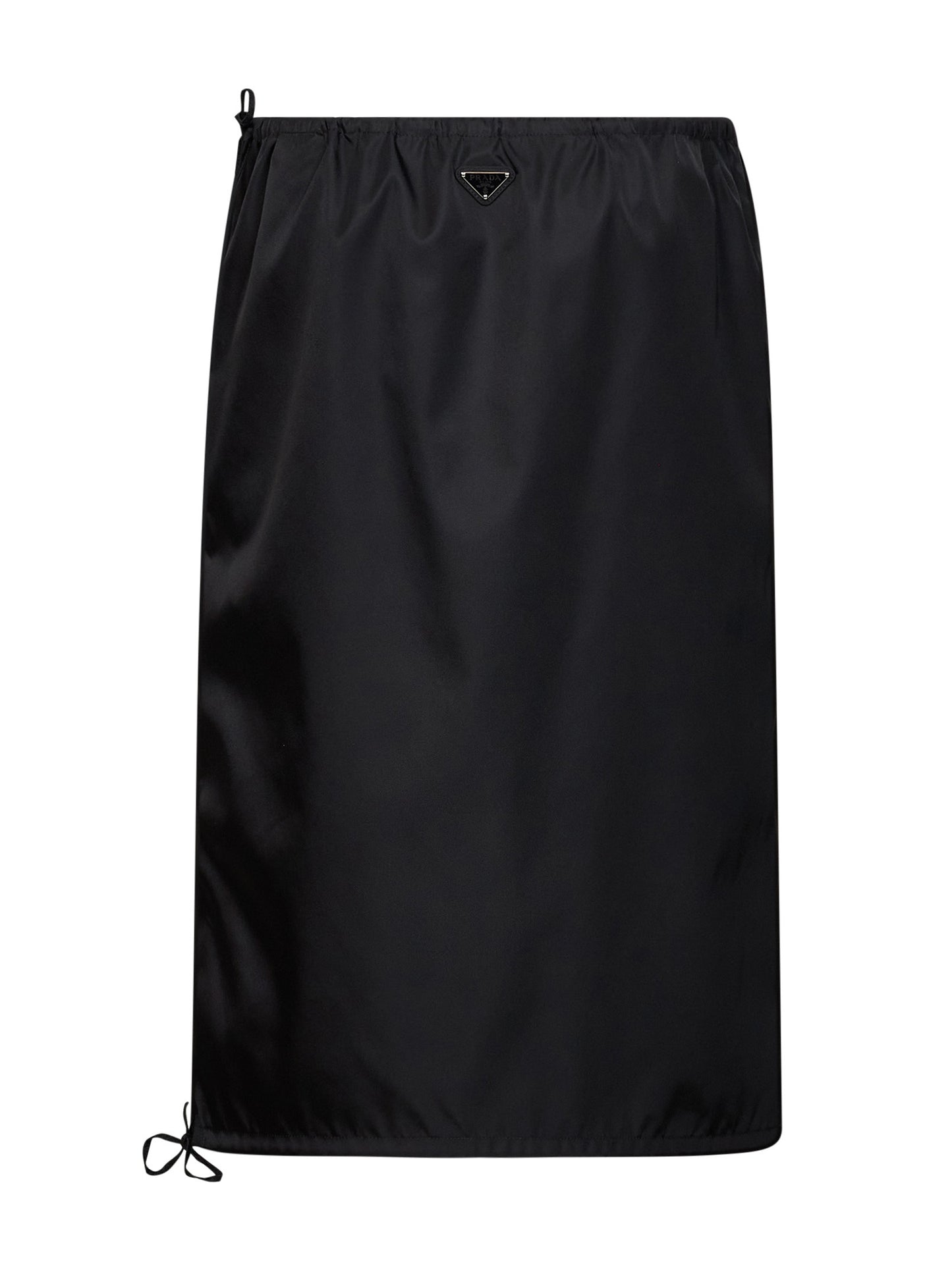 Black Re-Nylon straight midi skirt