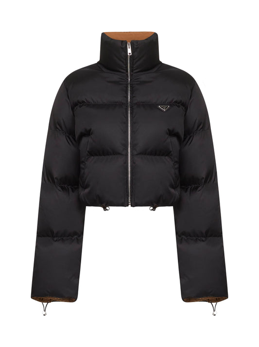 Black Re-Nylon cropped down jacket