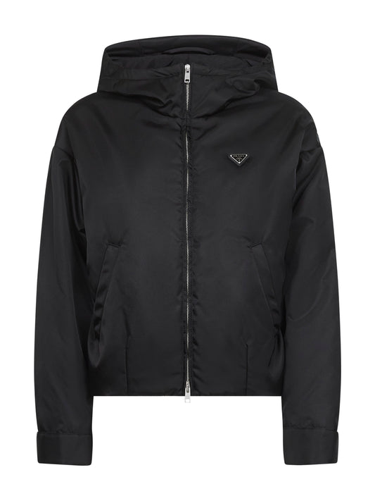 Black Re-Nylon hooded blouson