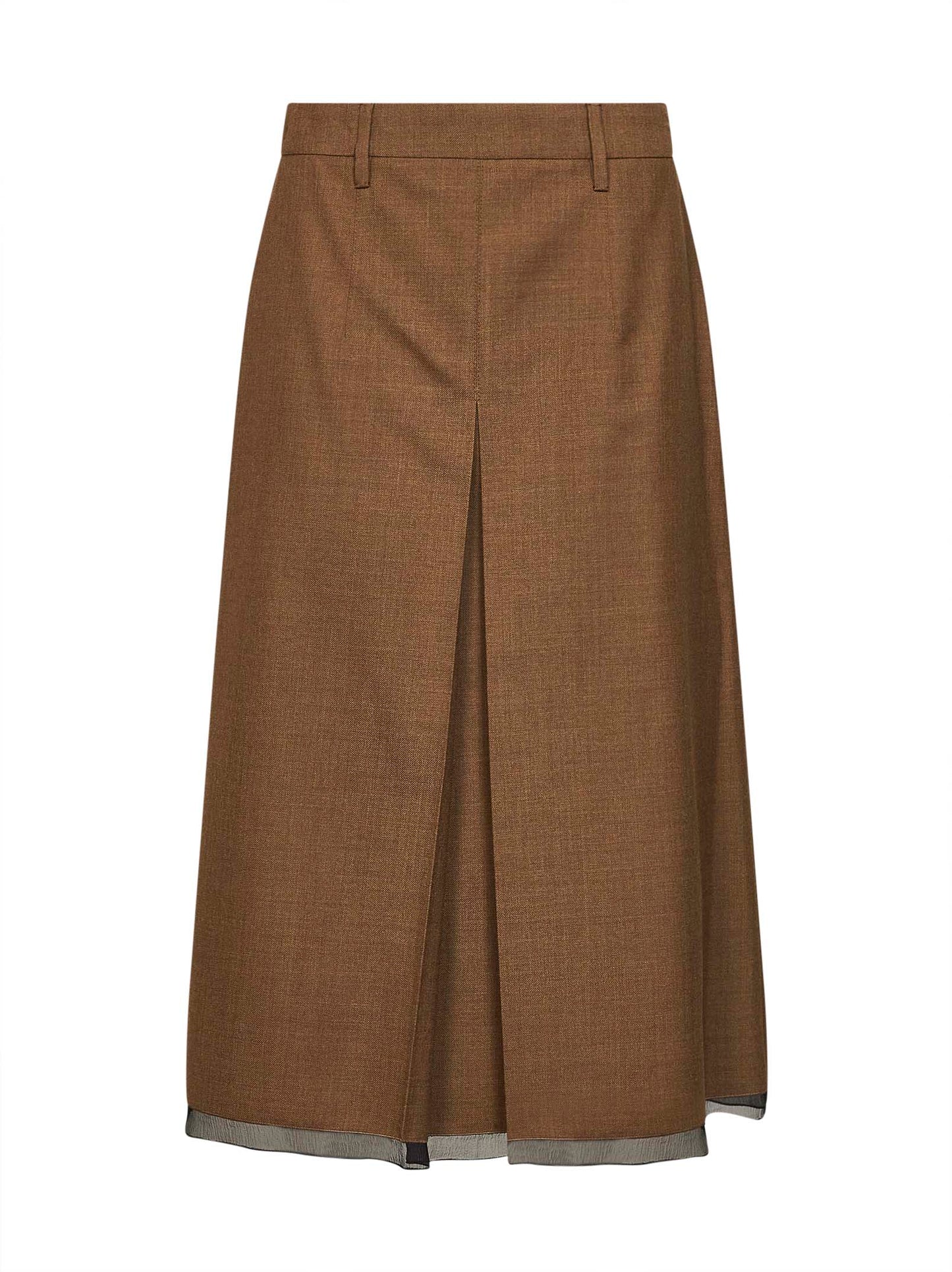 Tobacco virgin wool midi skirt