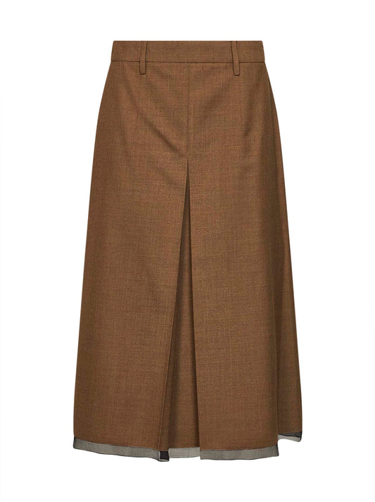 Tobacco virgin wool midi skirt