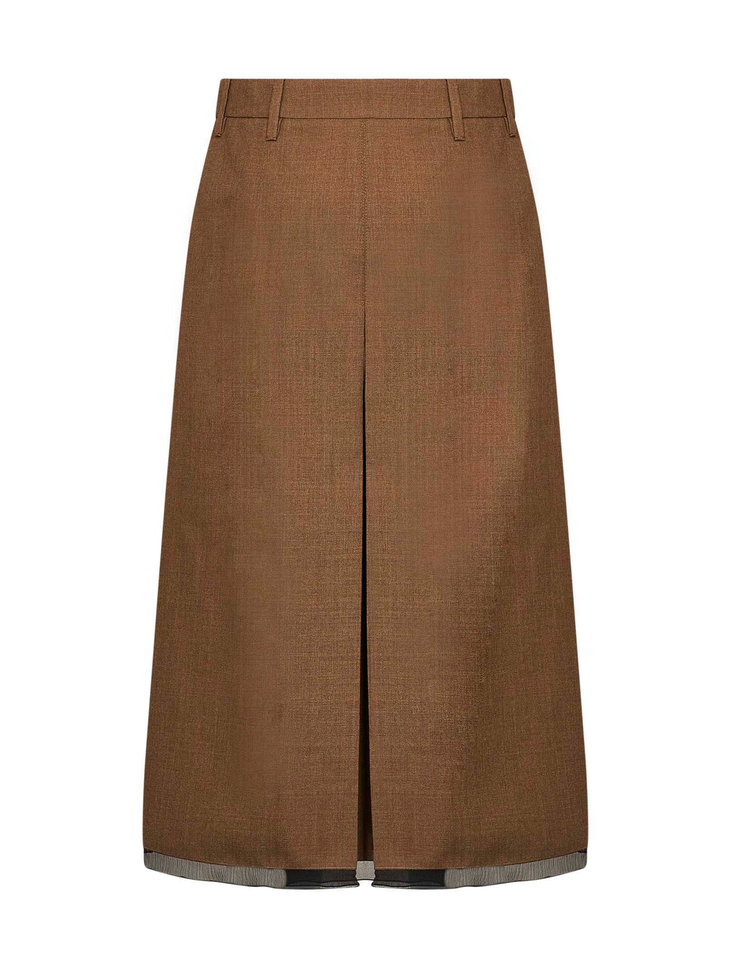 Tobacco virgin wool midi skirt