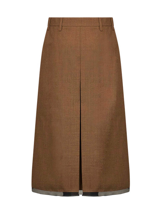 Tobacco virgin wool midi skirt