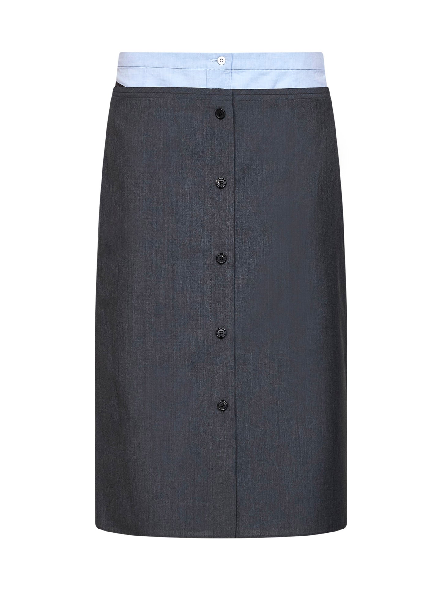 Slate wool and mohair midi skirt with shirt-style insert