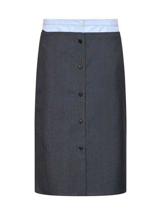 Slate wool and mohair midi skirt with shirt-style insert