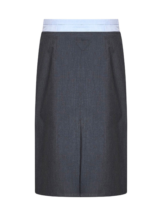 Slate wool and mohair midi skirt with shirt-style insert