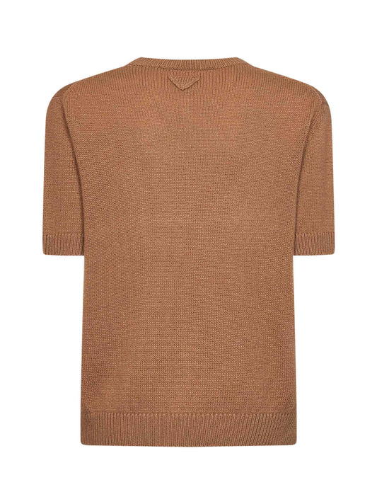 Maglia in cashmere cammello con foulard ricamato