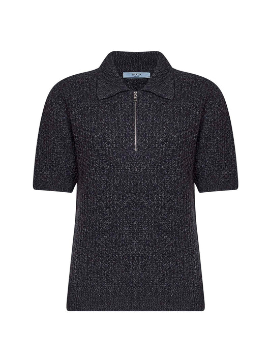Polo in maglia melange testurizzata moro e ardesia