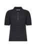 Dark brown and slate grey textured melange knit polo shirt