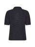 Dark brown and slate grey textured melange knit polo shirt