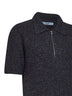 Dark brown and slate grey textured melange knit polo shirt