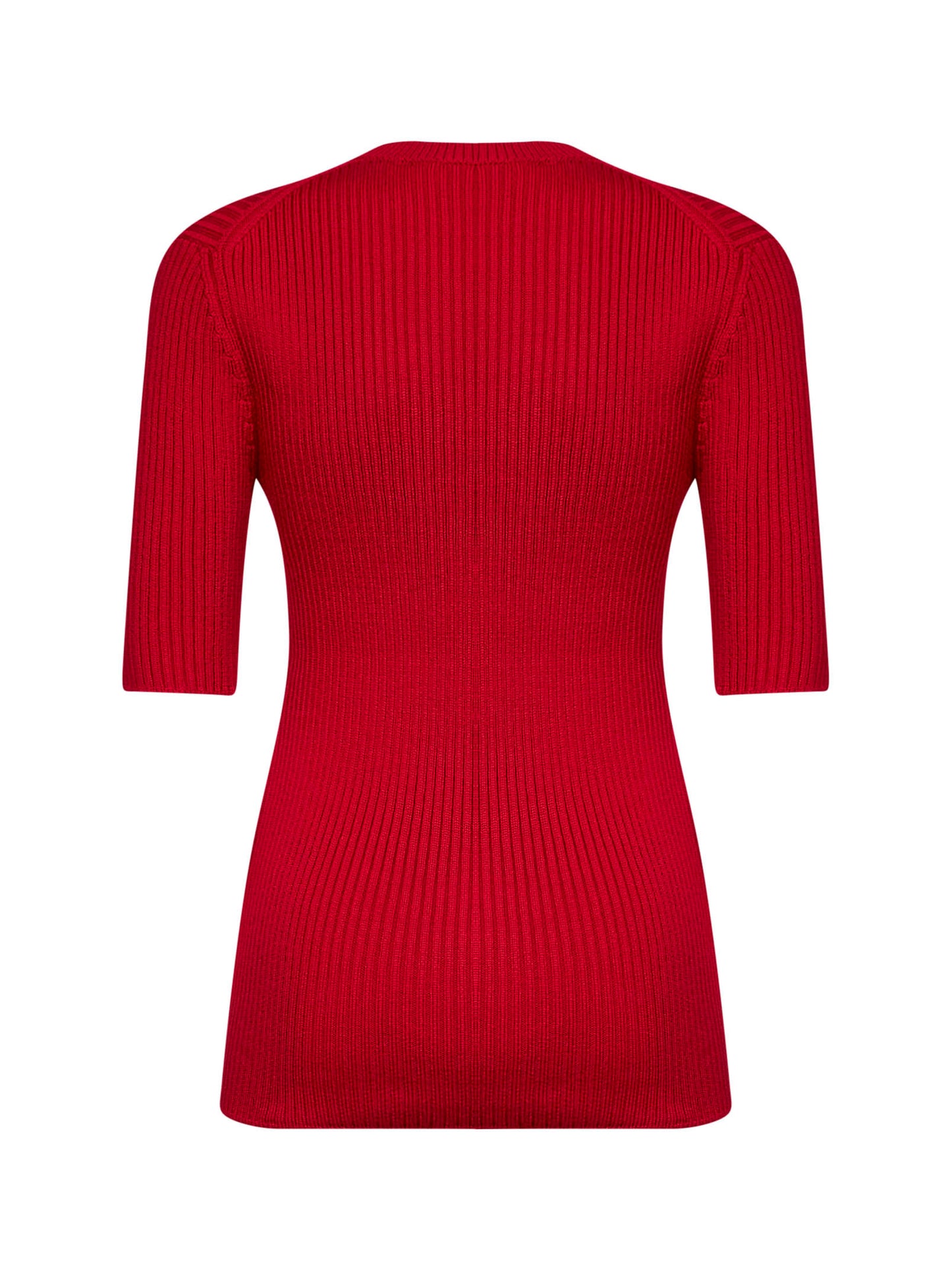 Red English rib stitch knit virgin wool sweater