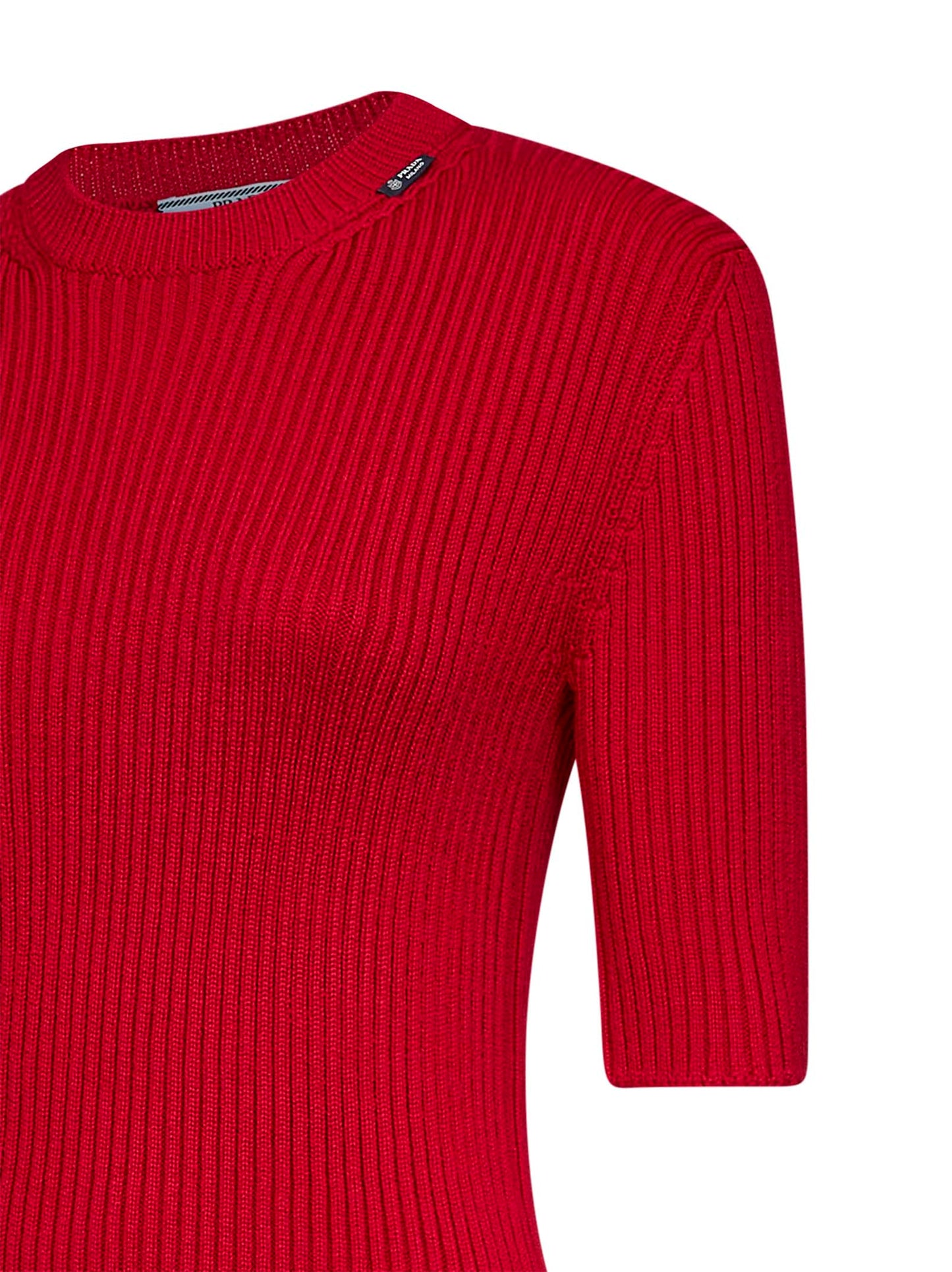 Red English rib stitch knit virgin wool sweater
