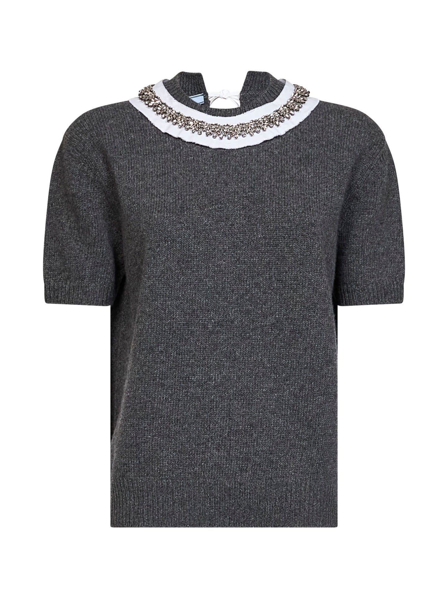 Maglia in lana ardesia con colletto ricamato<BR/>