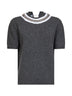 Maglia in lana ardesia con colletto ricamato<BR/>